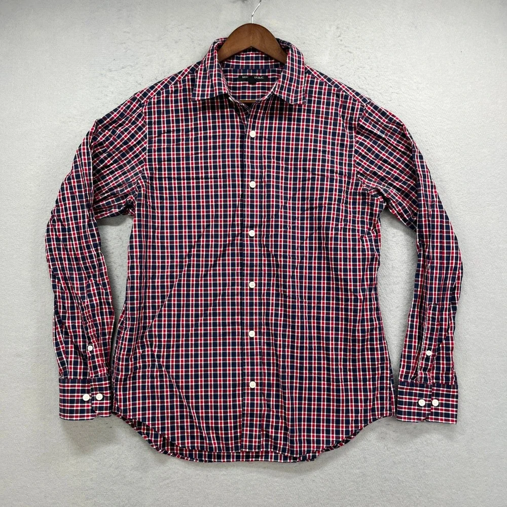 Banana Republic Button Up Shirt Mens M Red White Blue Plaid Oxford Classic